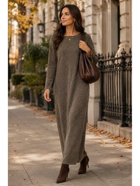 Vintage Linda Lundström Brown Knit Maxi Dress Made in Canada Size 14